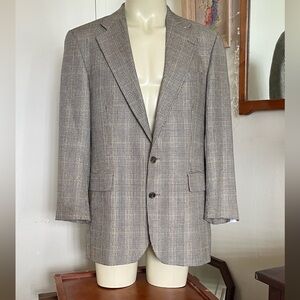 Vintage Ralph Lauren Houndstooth Brown Plaid Two Button Blazer Size 43T